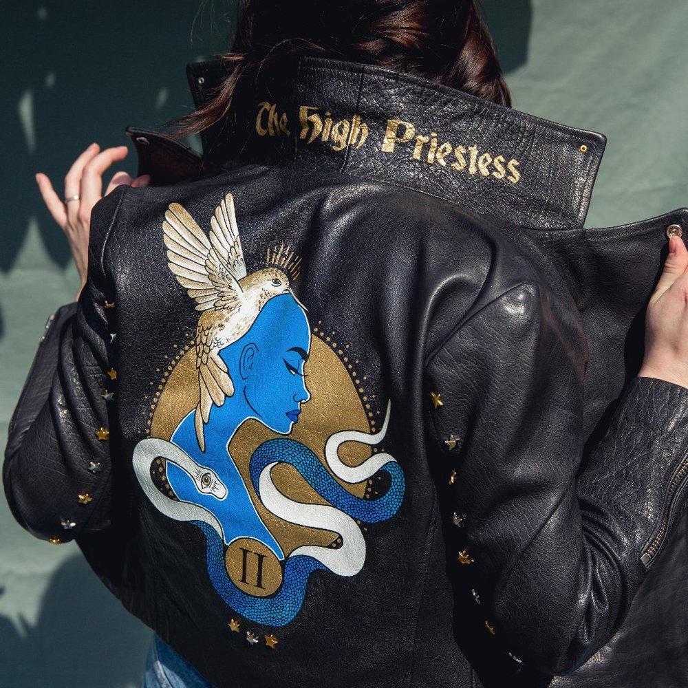 Hand-painted black leather jacket